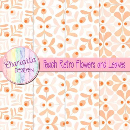 Free peach retro flowers and leaves digital papers
