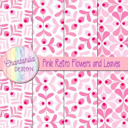 Free pink retro flowers and leaves digital papers