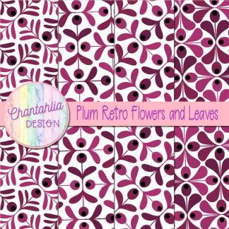 Free plum retro flowers and leaves digital papers