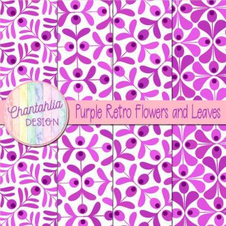 Free purple retro flowers and leaves digital papers