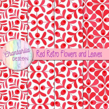 Free red retro flowers and leaves digital papers