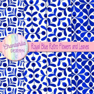 Free royal blue retro flowers and leaves digital papers