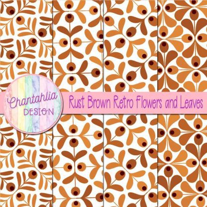 Free rust brown retro flowers and leaves digital papers