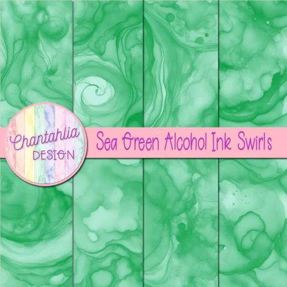 Free sea green alcohol ink swirls digital papers