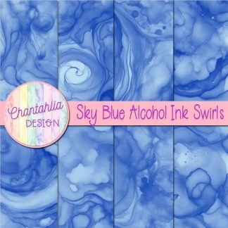 Free sky blue alcohol ink swirls digital papers