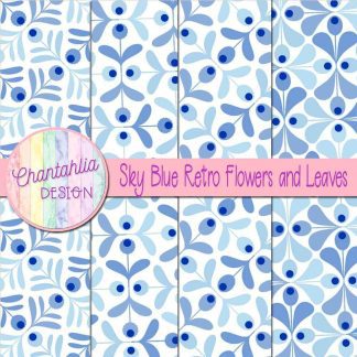 Free sky blue retro flowers and leaves digital papers