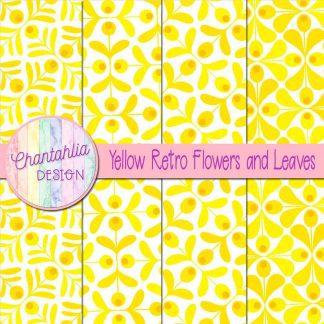 Free yellow retro flowers and leaves digital papers