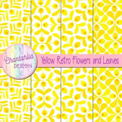 Free yellow retro flowers and leaves digital papers