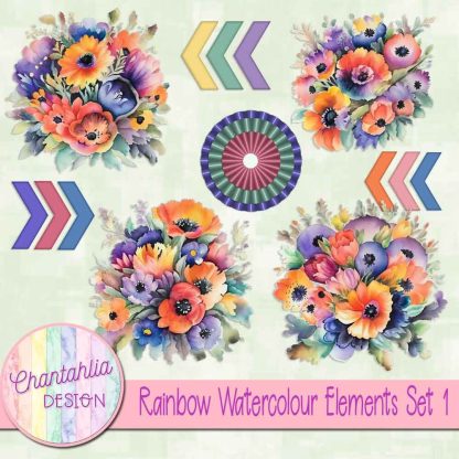 Free design elements in a Rainbow Watercolour Florals theme