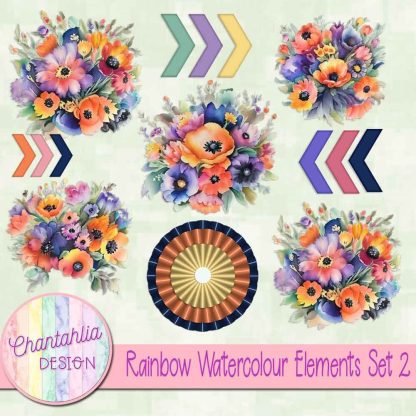 Free design elements in a Rainbow Watercolour Florals theme