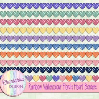 Free heart borders in a Rainbow Watercolour Florals theme