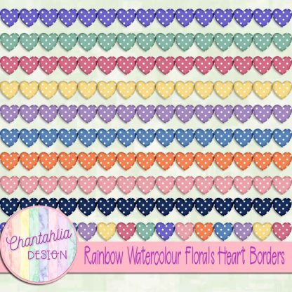 Free heart borders in a Rainbow Watercolour Florals theme