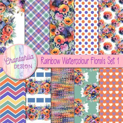 Free digital papers in a Rainbow Watercolour Florals theme
