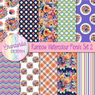 Free digital papers in a Rainbow Watercolour Florals theme