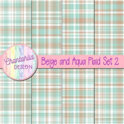 Free beige and aqua plaid digital papers set 2