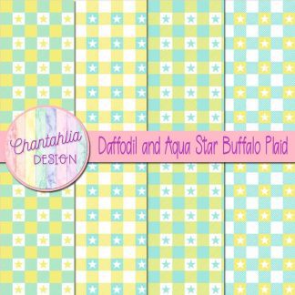 Free daffodil and aqua star buffalo plaid digital papers