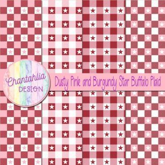 Free dusty pink and burgundy star buffalo plaid digital papers