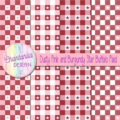 Free dusty pink and burgundy star buffalo plaid digital papers