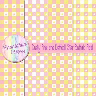 Free dusty pink and daffodil star buffalo plaid digital papers
