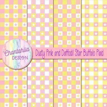 Free dusty pink and daffodil star buffalo plaid digital papers