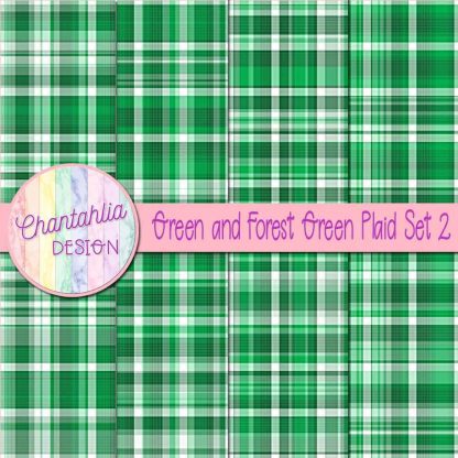 Free green and forest green plaid digital papers set 2