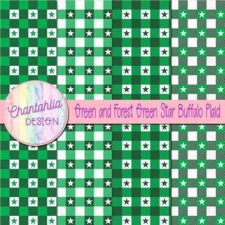 Free green and forest green star buffalo plaid digital papers