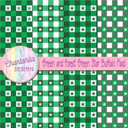 Free green and forest green star buffalo plaid digital papers