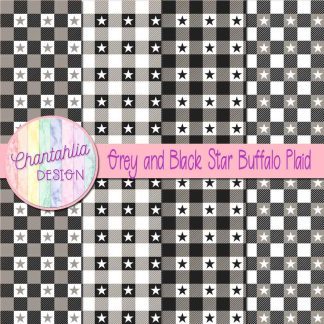 Free grey and black star buffalo plaid digital papers