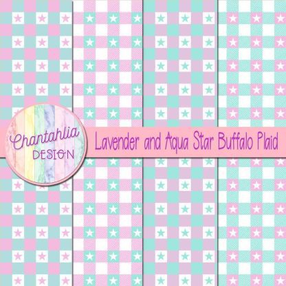 Free lavender and aqua star buffalo plaid digital papers