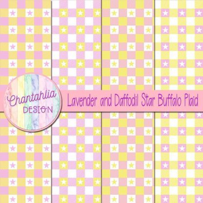 Free lavender and daffodil star buffalo plaid digital papers