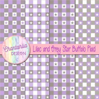 Free lilac and grey star buffalo plaid digital papers