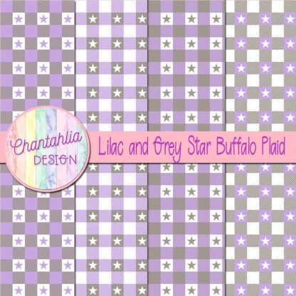Free lilac and grey star buffalo plaid digital papers
