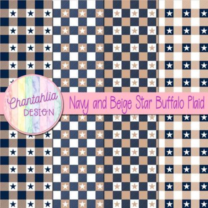Free navy and beige star buffalo plaid digital papers