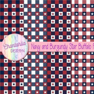 Free navy and burgundy star buffalo plaid digital papers
