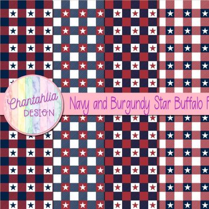Free navy and burgundy star buffalo plaid digital papers