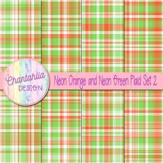 Free neon orange and neon green plaid digital papers set 2