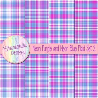 Free neon purple and neon blue plaid digital papers set 2