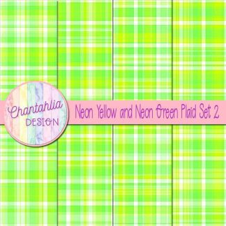 Free neon yellow and neon green plaid digital papers set 2