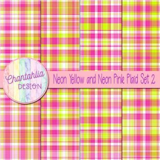 Free neon yellow and neon pink plaid digital papers set 2