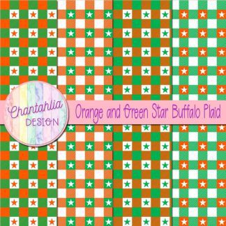 Free orange and green star buffalo plaid digital papers
