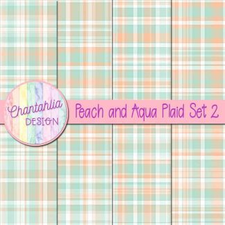Free peach and aqua plaid digital papers set 2