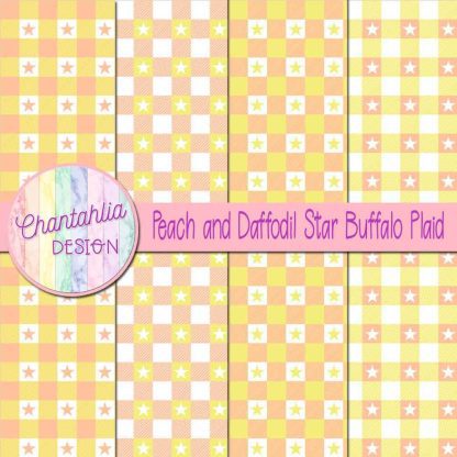 Free peach and daffodil star buffalo plaid digital papers