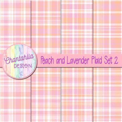 Free peach and lavender plaid digital papers set 2