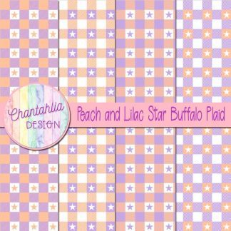 Free peach and lilac star buffalo plaid digital papers