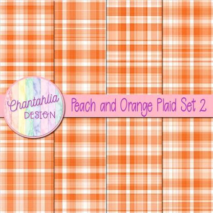 Free peach and orange plaid digital papers set 2