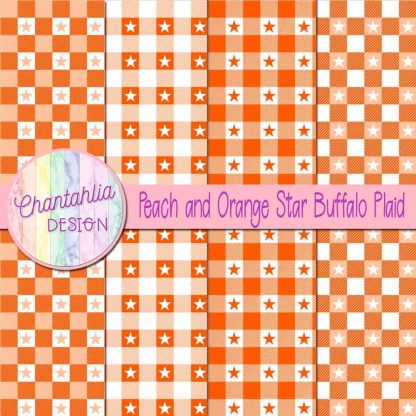 Free peach and orange star buffalo plaid digital papers