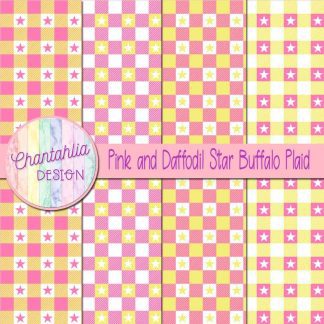 Free pink and daffodil star buffalo plaid digital papers