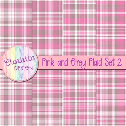 Free pink and grey plaid digital papers set 2