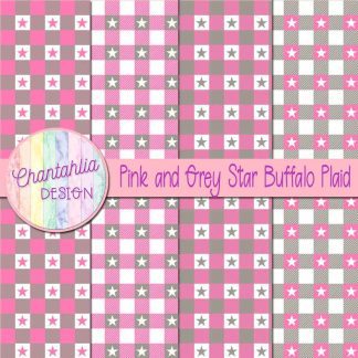 Free pink and grey star buffalo plaid digital papers