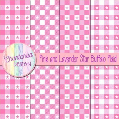 Free pink and lavender star buffalo plaid digital papers